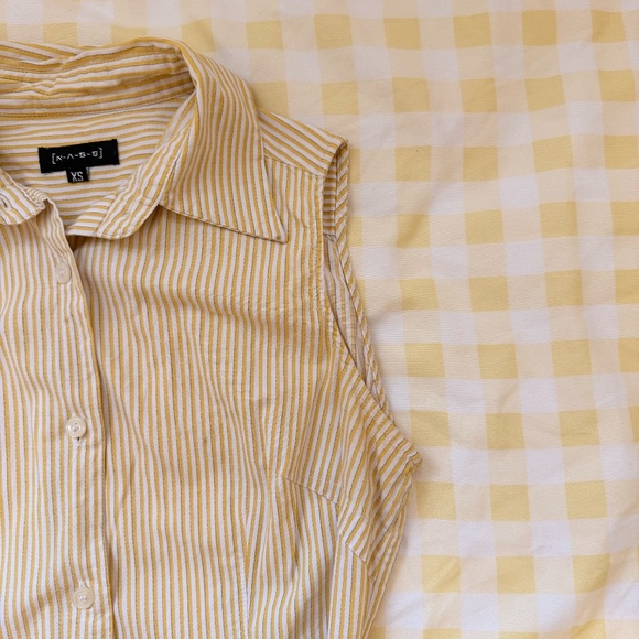 PINSTRIPE VINTAGE COLLARED BUTTON UP TOP - XS S - Picture 5 of 12